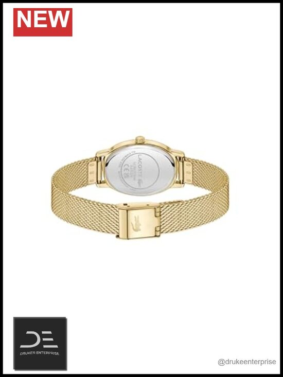 Gold Plated Oval Two-Hand Quartz Watch with Mesh Bracelet